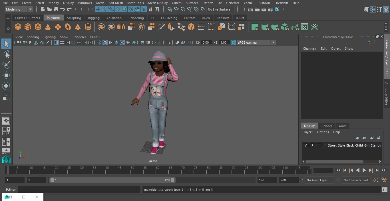 3D Street Style Black Child Girl Standing model