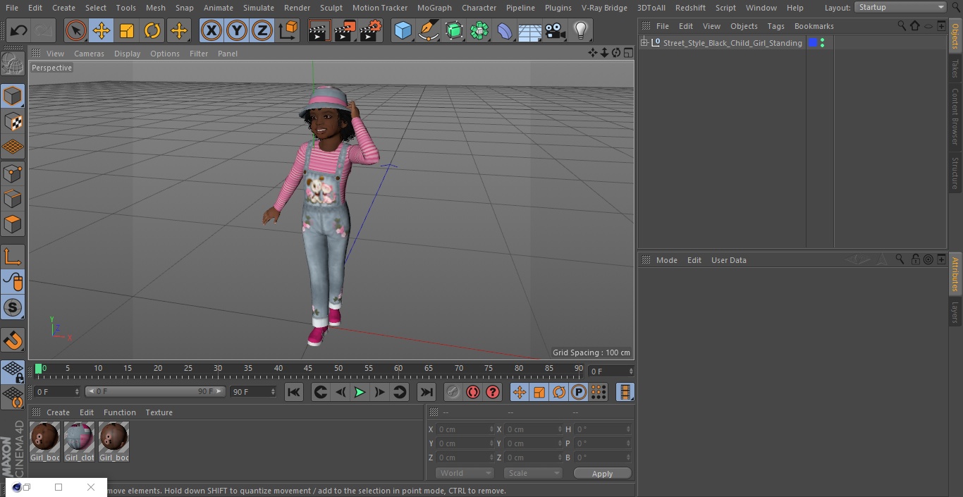 3D Street Style Black Child Girl Standing model