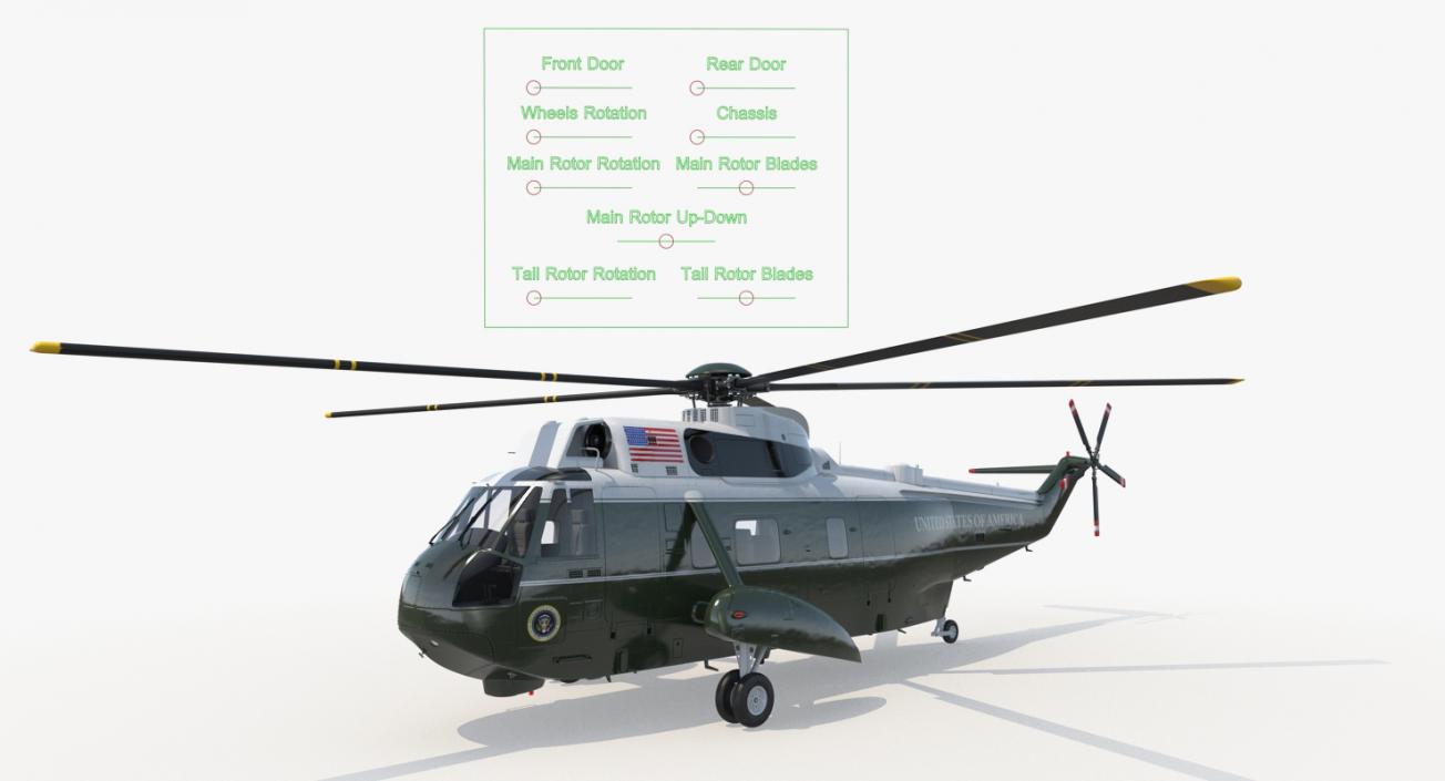 3D model Marine One Hellicopter Carrying the US President Rigged