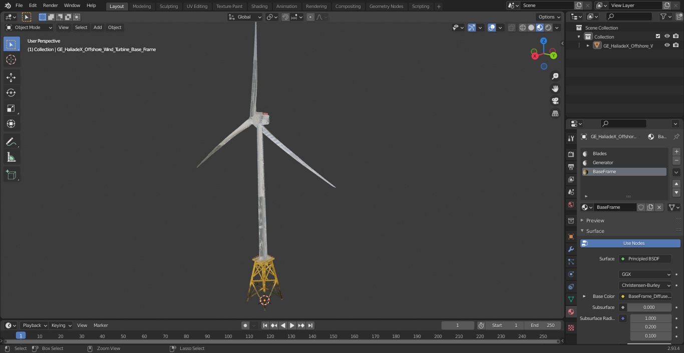 3D model GE Haliade-X Offshore Wind Turbine with Base Frame