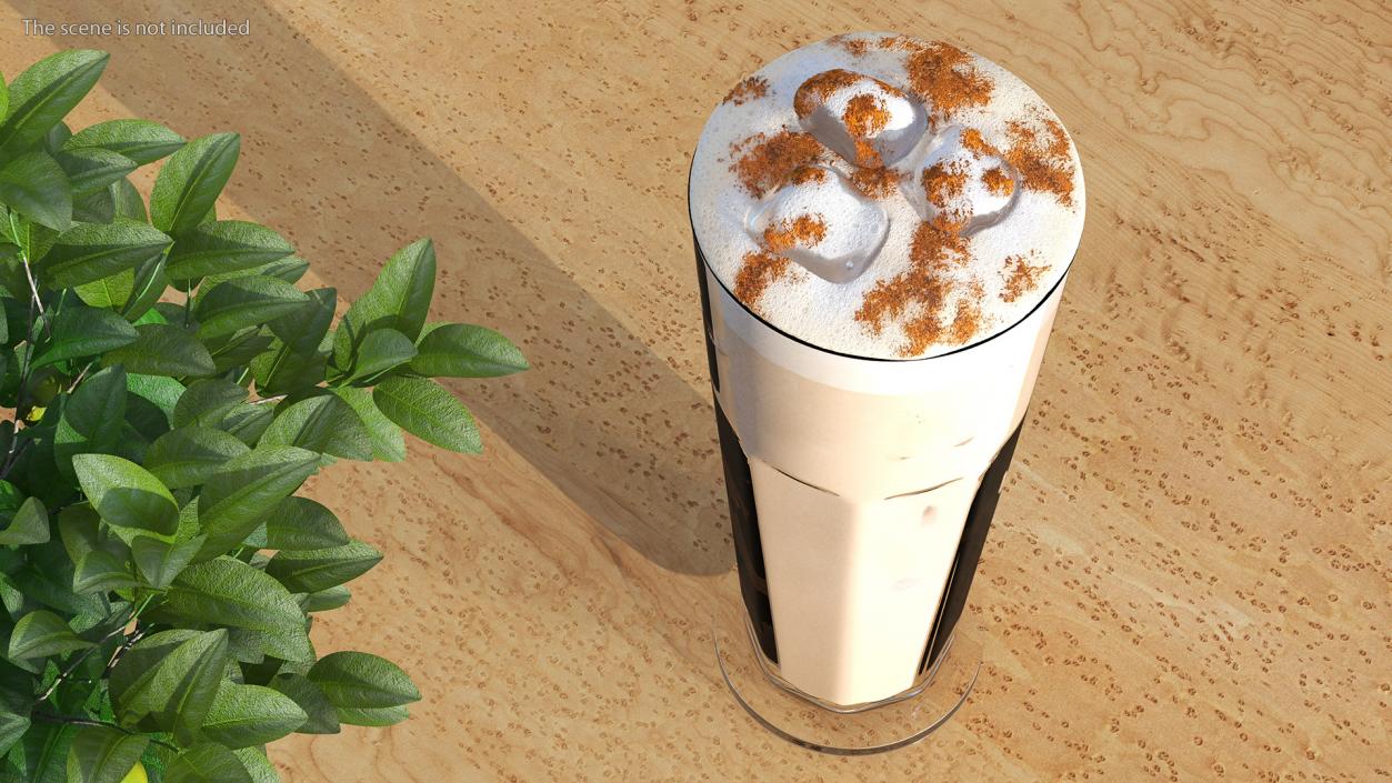 3D Iced Cappuccino with Cinnamon in Tall Glass model