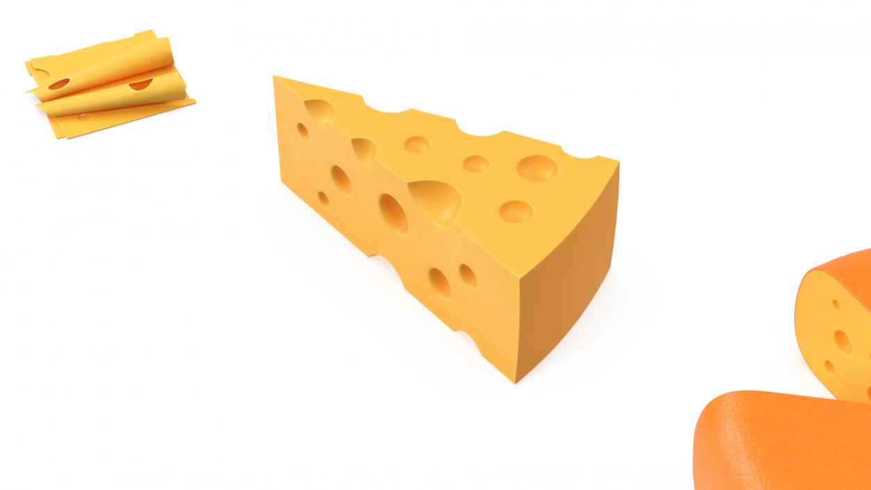 Cartoon Cheese with Holes Various Shapes Set 3D model