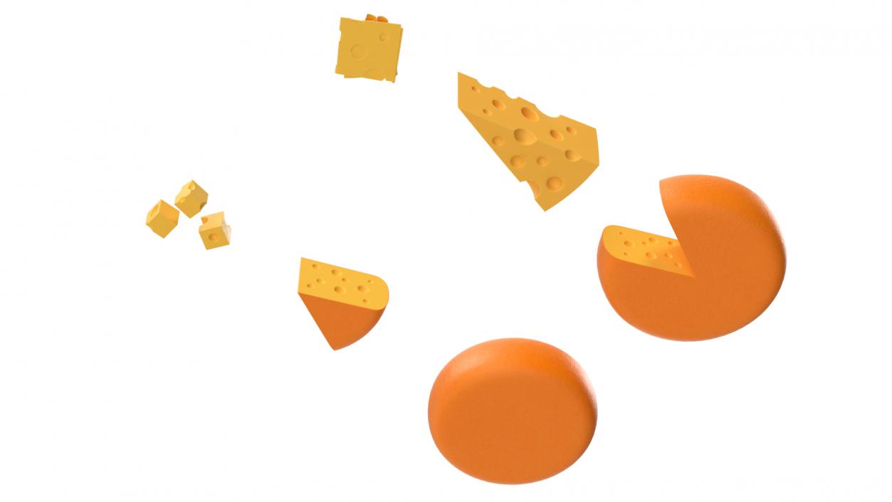 Cartoon Cheese with Holes Various Shapes Set 3D model
