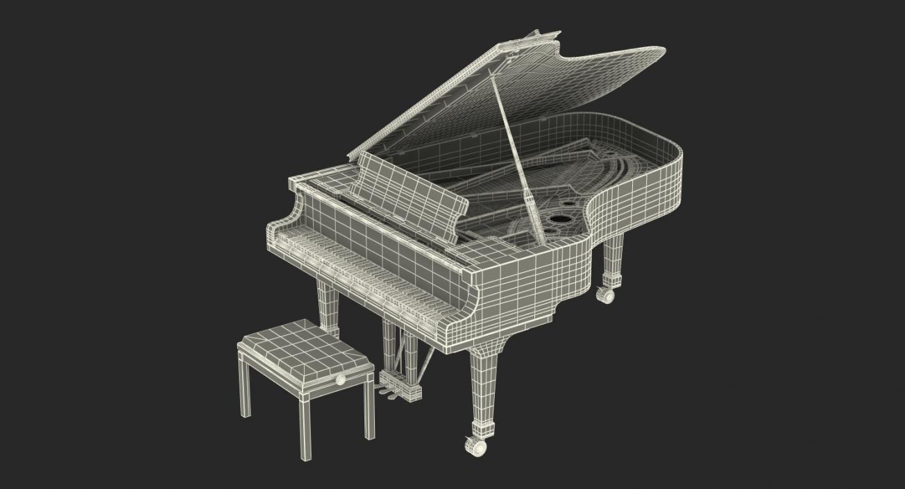 3D White Grand Piano with Bench model