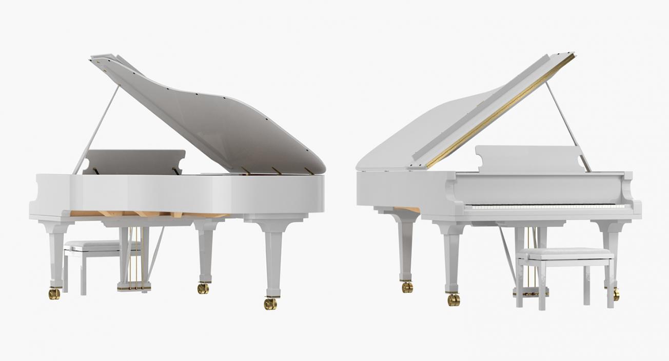 3D White Grand Piano with Bench model