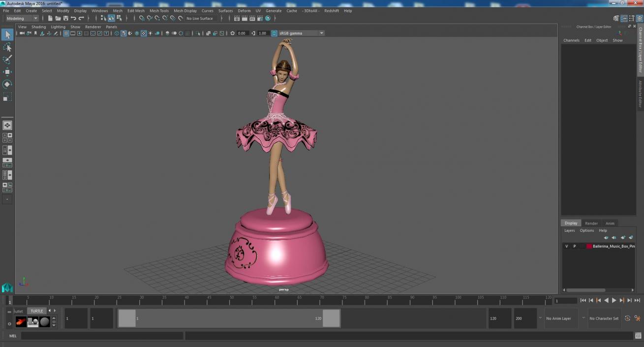 Ballerina Music Box Pink 3D model