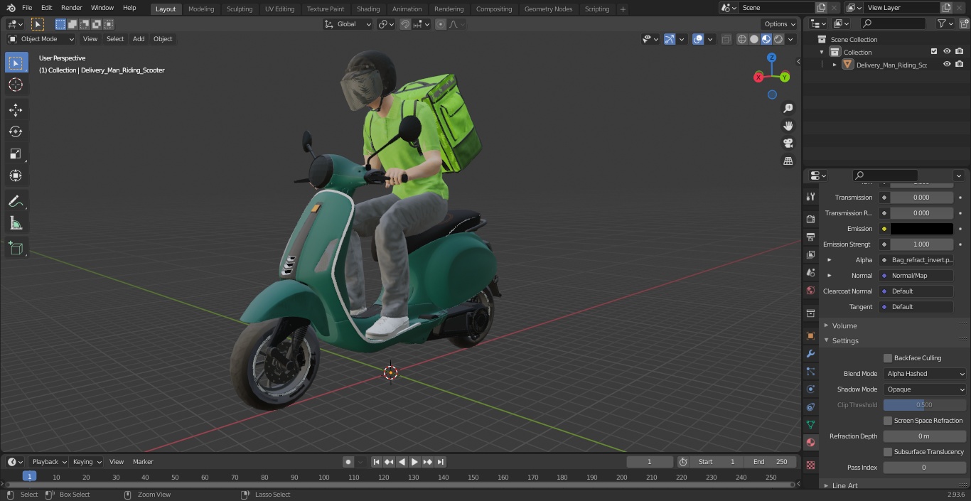 Delivery Man Riding Scooter 3D