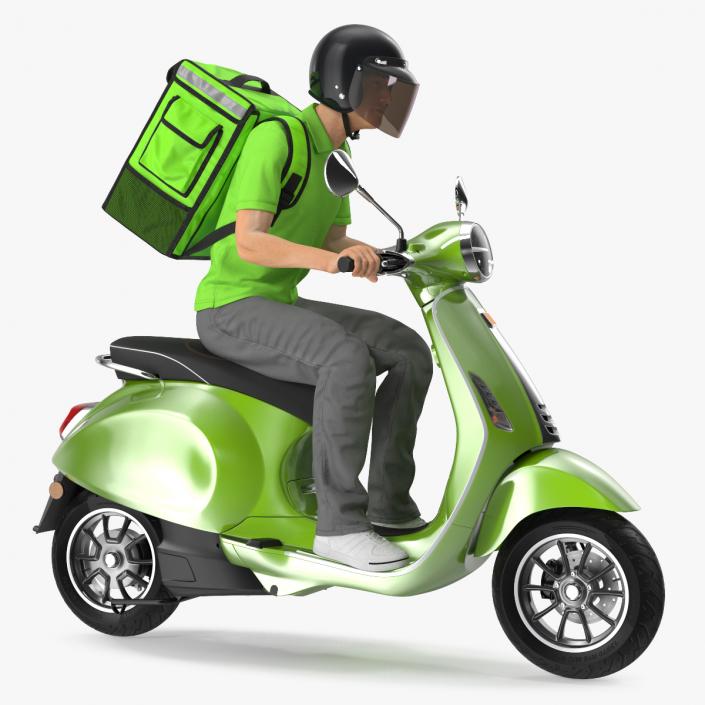 Delivery Man Riding Scooter 3D