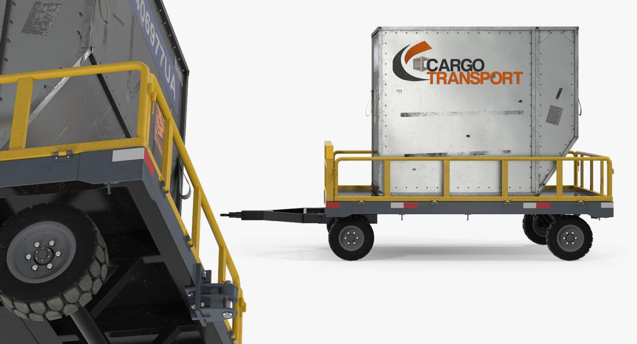 Airport Luggage Trolley Baggage Trailer with Container 3D model