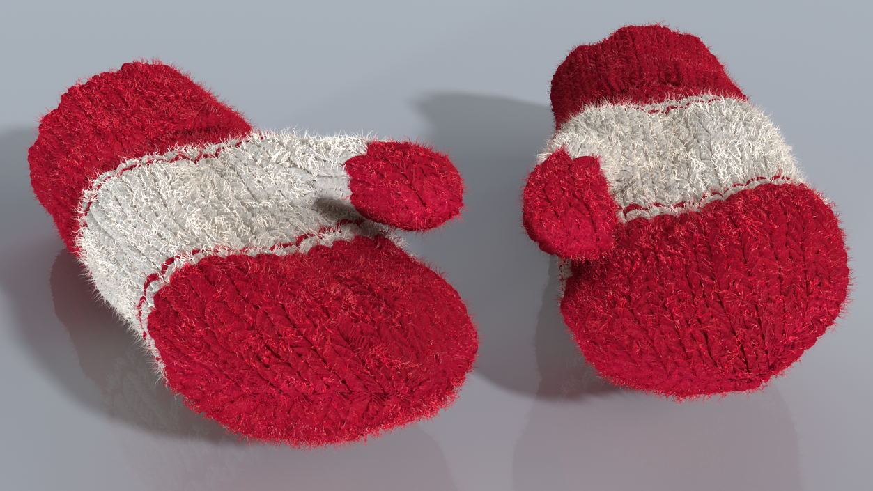 3D Pair of Red Wool Mittens Fur model