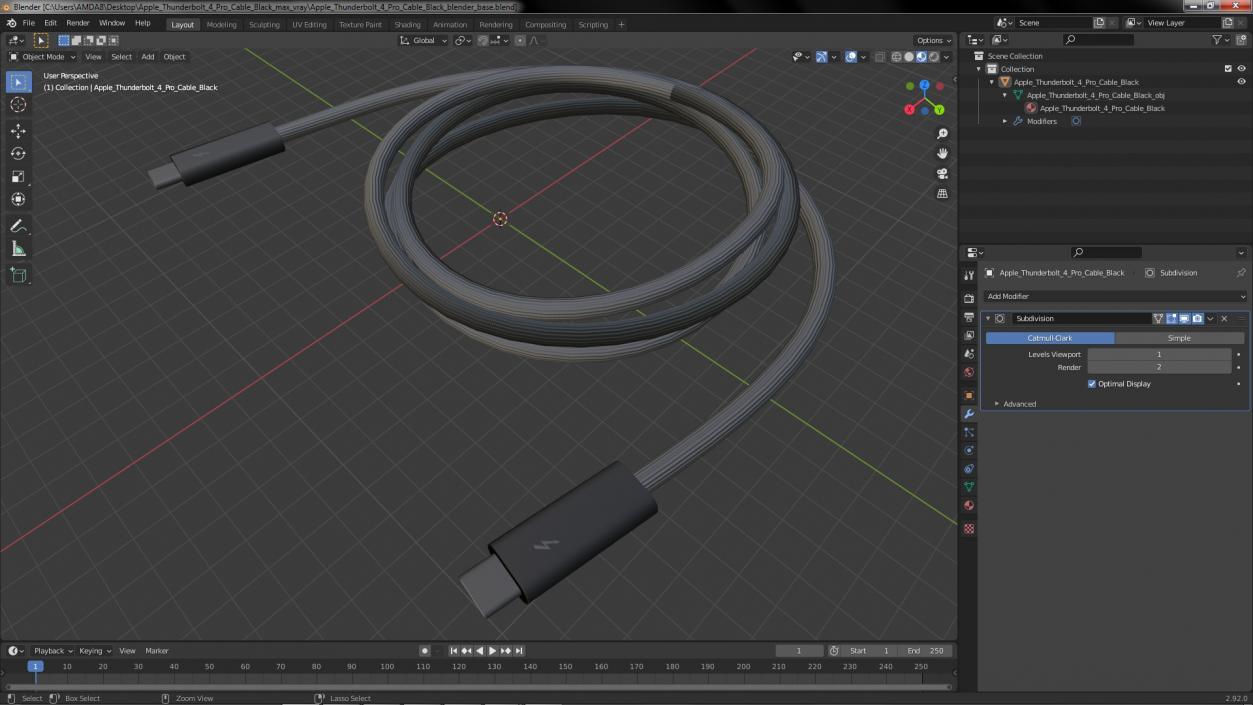 3D model Apple Thunderbolt 4 Pro Cable Black