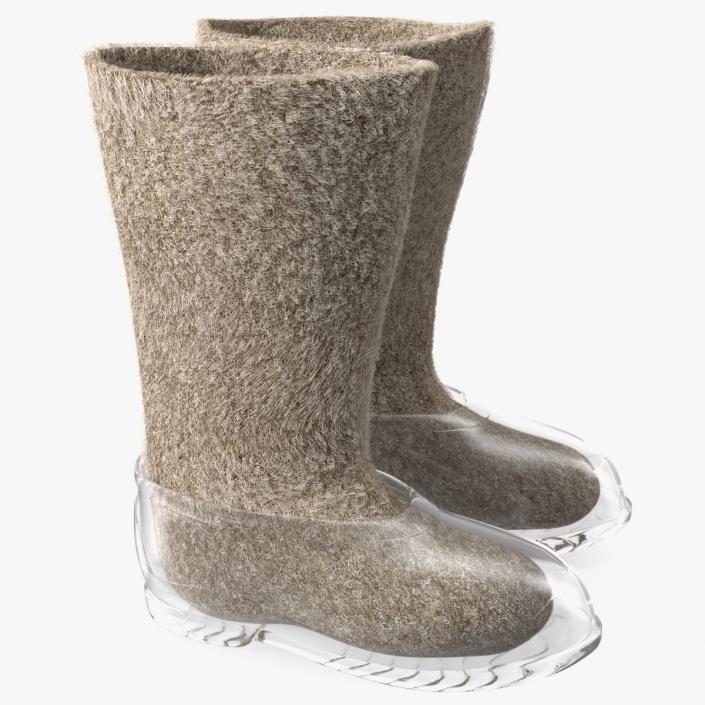 Warm Rustic Felt Boots With Transparent Galoshes Fur 3D