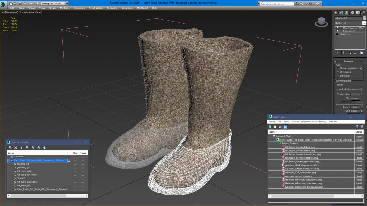 Warm Rustic Felt Boots With Transparent Galoshes Fur 3D