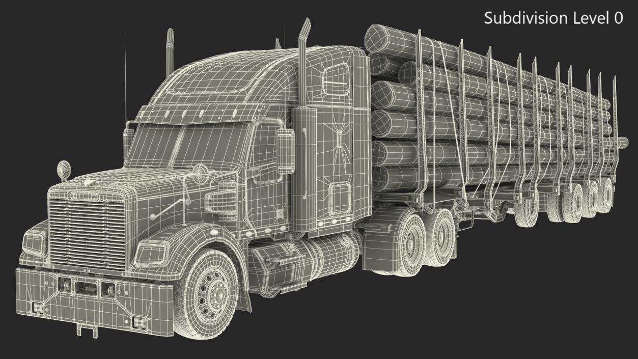 Freightliner Truck with Logging Trailer 3D model