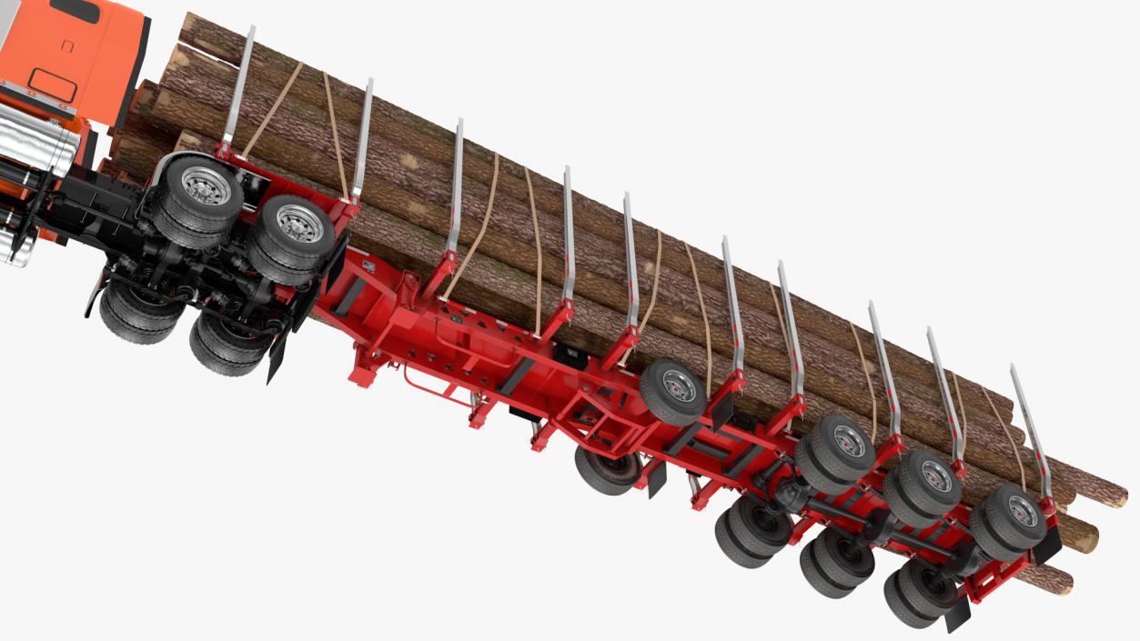 Freightliner Truck with Logging Trailer 3D model