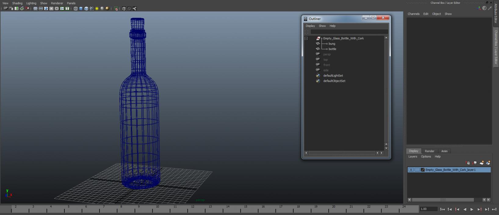 3D Empty Glass Bottle With Cork model