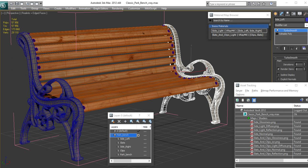 3D Classic Park Bench model