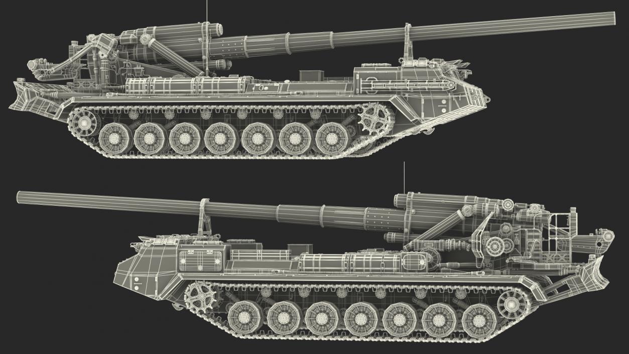 2S7 Pion Self Propelled Heavy Artillery Dirty Rigged 3D