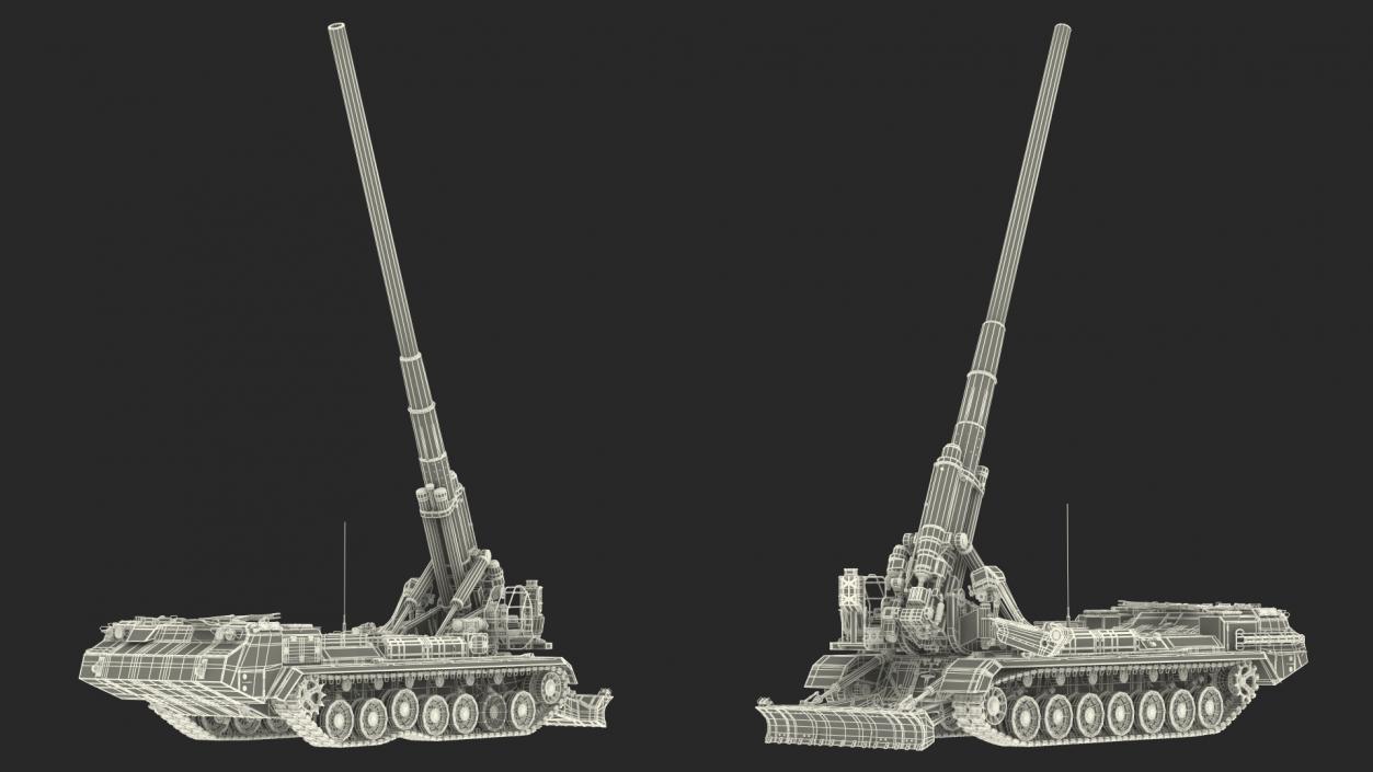 2S7 Pion Self Propelled Heavy Artillery Dirty Rigged 3D