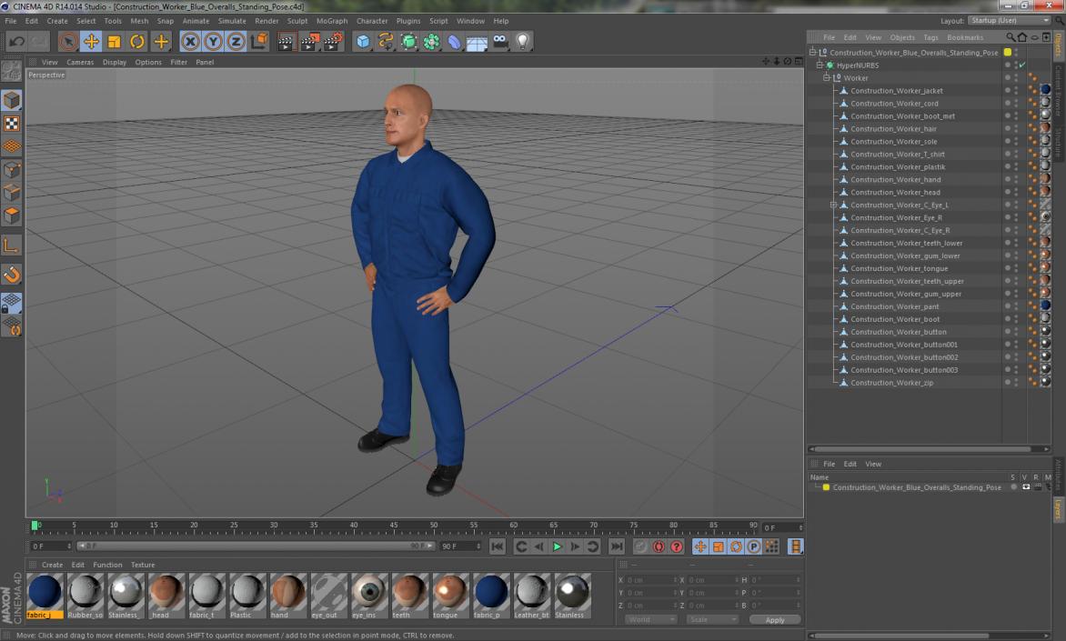 Construction Worker Blue Overalls Standing Pose 3D