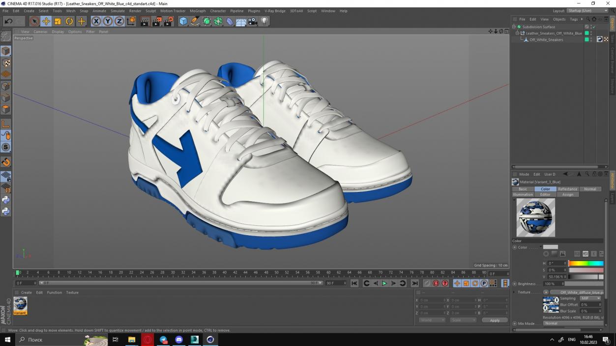 3D Leather Sneakers Off White Blue