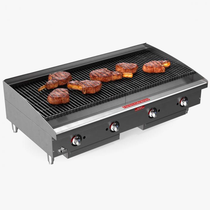 3D Countertop Stainless Steel Charbroiler with Meat model