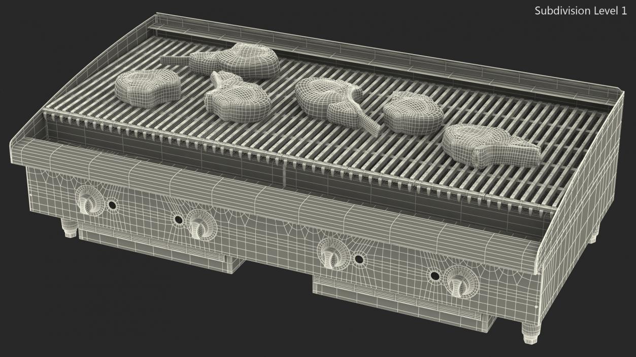 3D Countertop Stainless Steel Charbroiler with Meat model