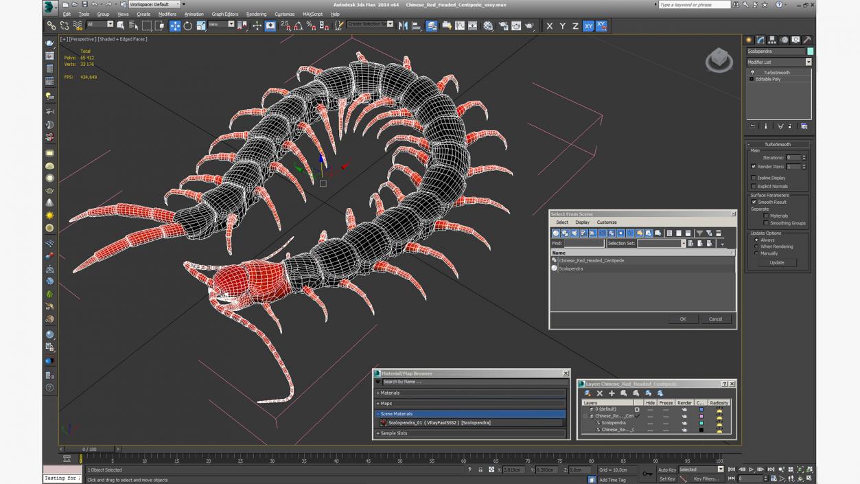 3D Chinese Red Headed Centipede model