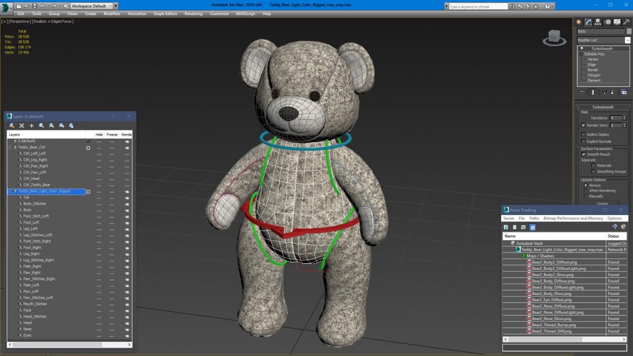 3D Teddy Bear Light Color Rigged for Cinema 4D model