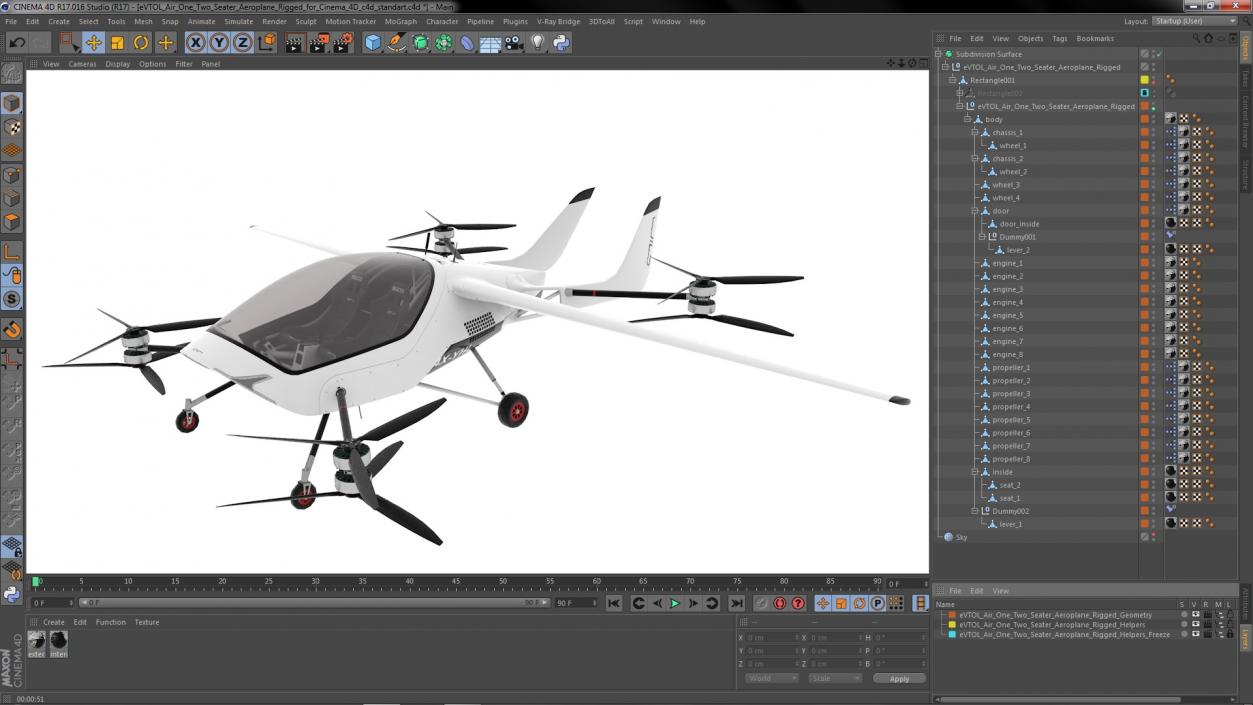 3D model eVTOL Air One Two Seater Aeroplane Rigged for Cinema 4D