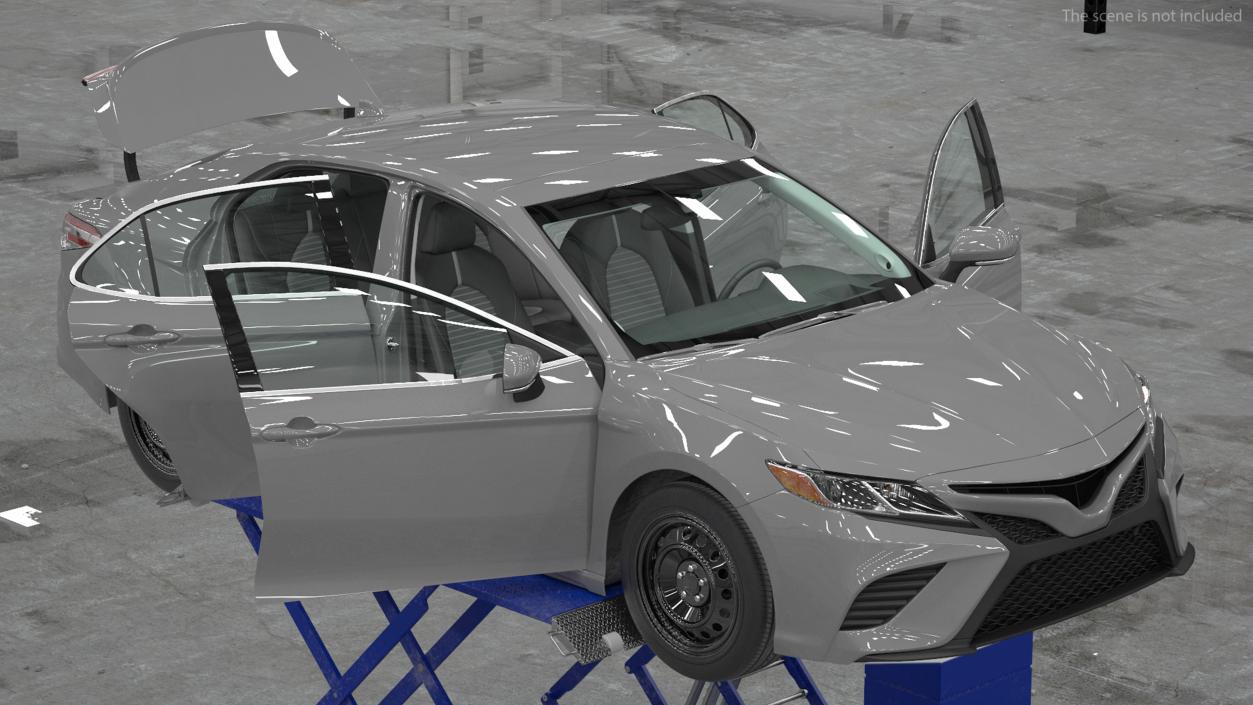 3D Automotive Scissor Lift with Sedan Rigged