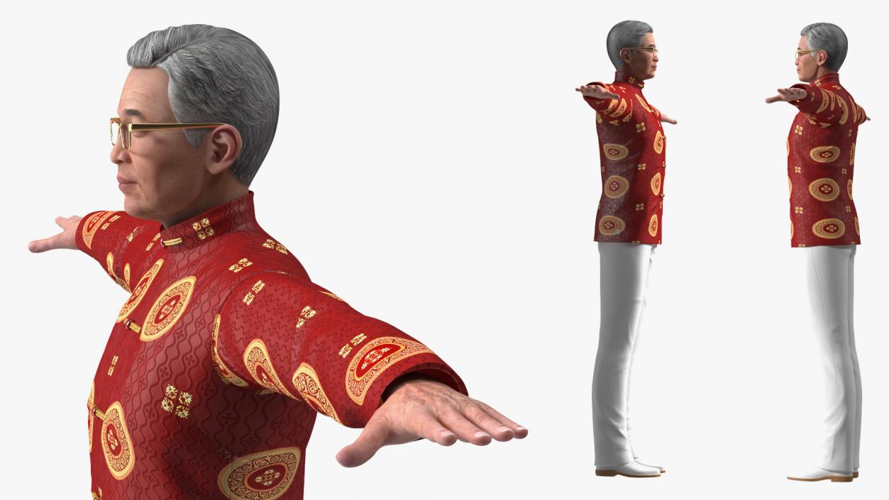Chinese Elderly Man Traditional Style Rigged 3D model