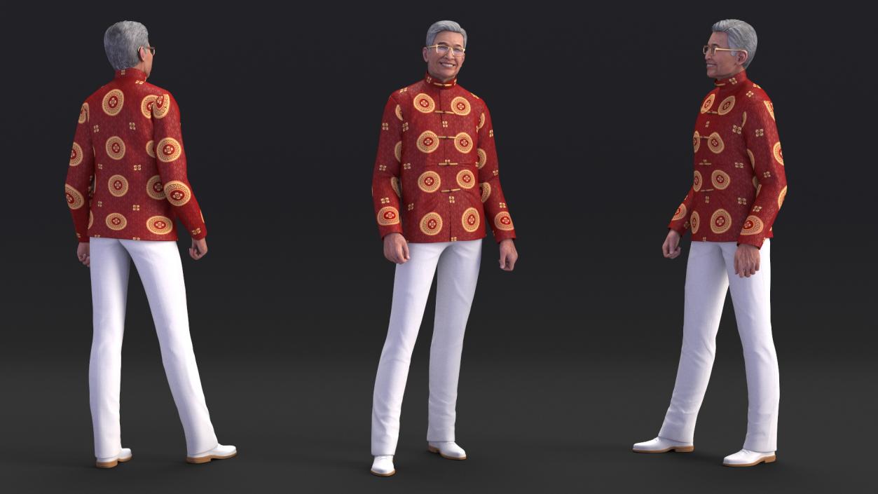 Chinese Elderly Man Traditional Style Rigged 3D model