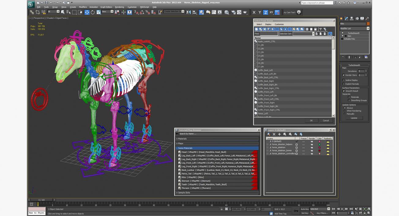 3D Horse Skeleton Rigged