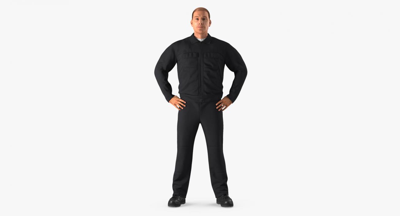 Worker Black Uniform Standing Pose 3D model
