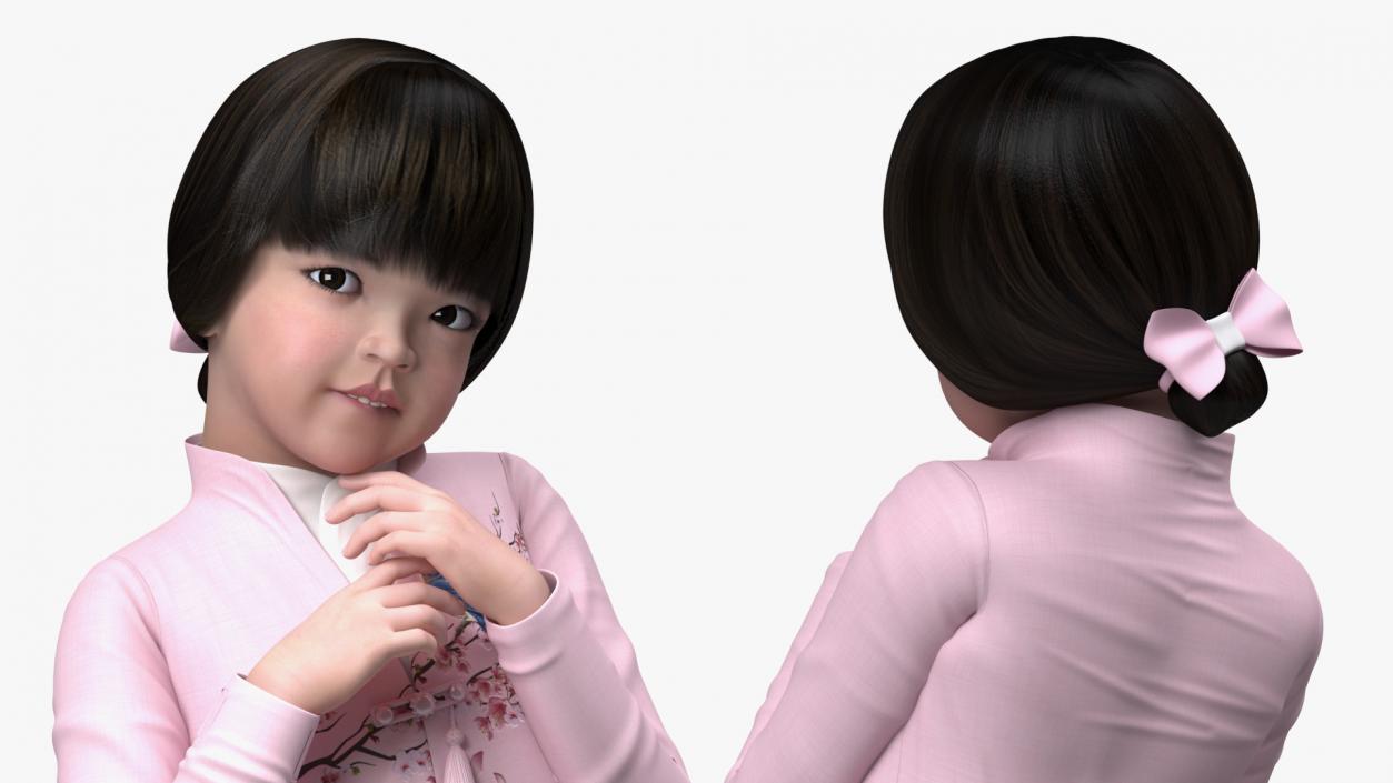 3D Child Girl from Asia in National Costume Rigged for Cinema 4D