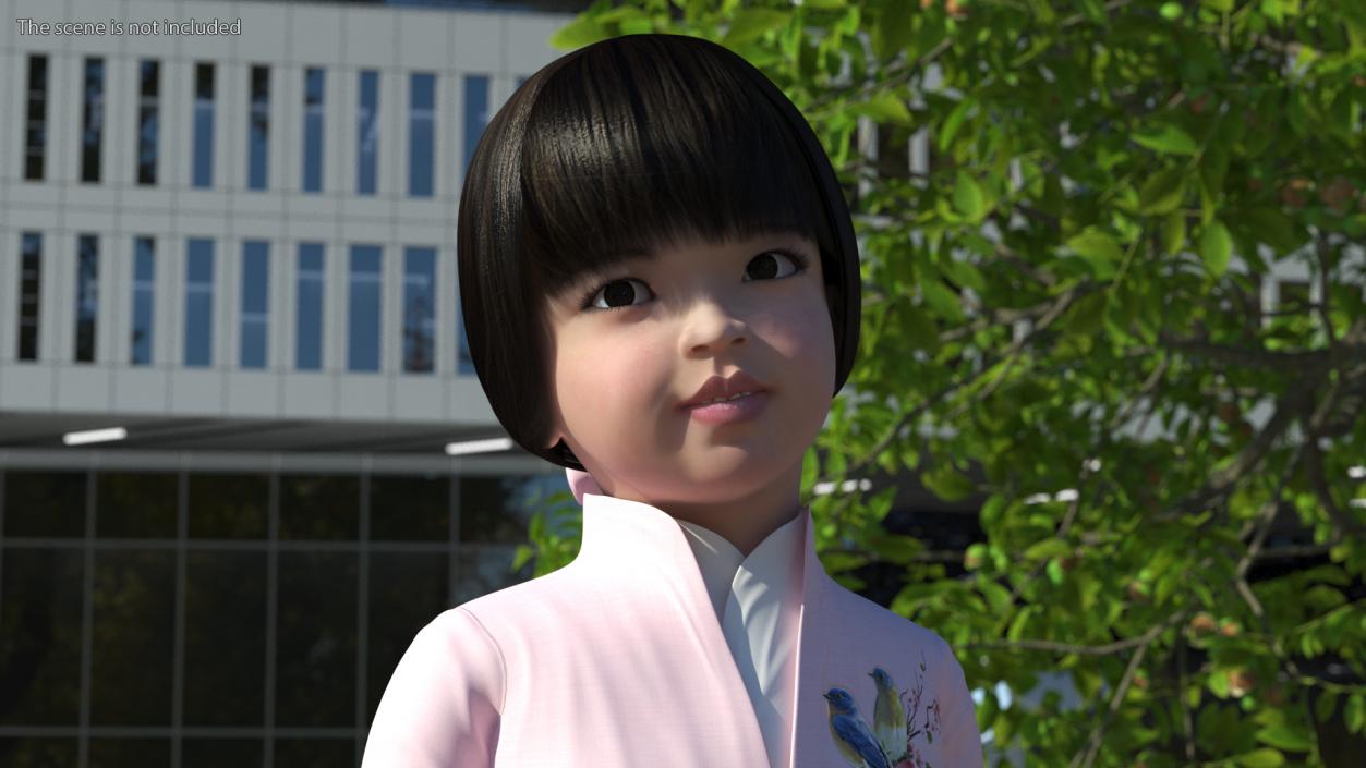 3D Child Girl from Asia in National Costume Rigged for Cinema 4D