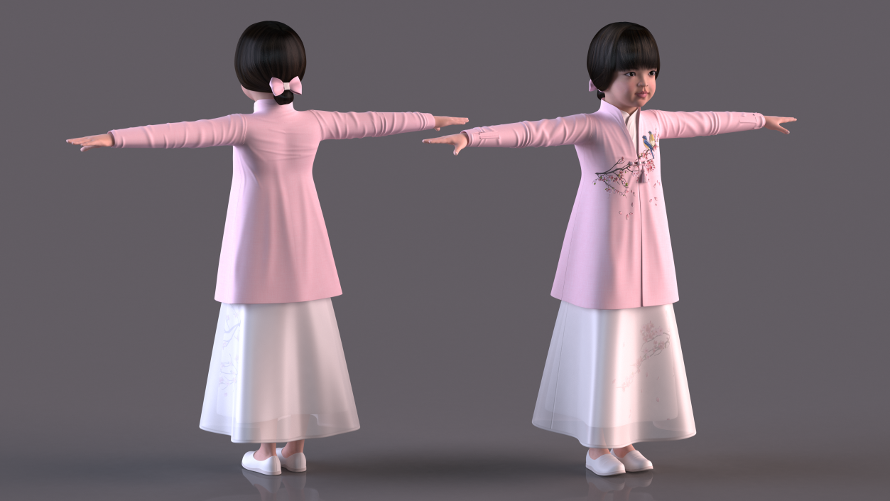 3D Child Girl from Asia in National Costume Rigged for Modo