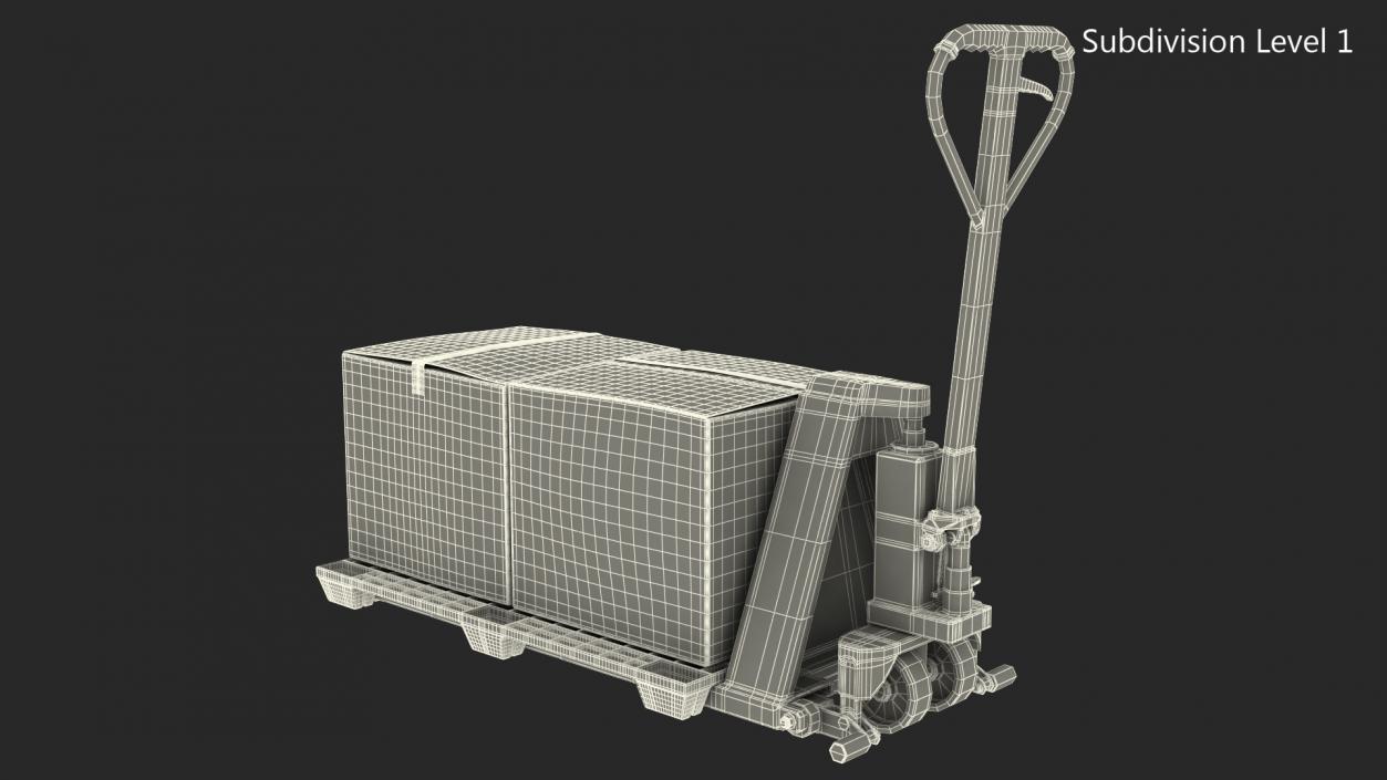 Scissor Pallet Truck with Plastic Pallet and Parcels 3D