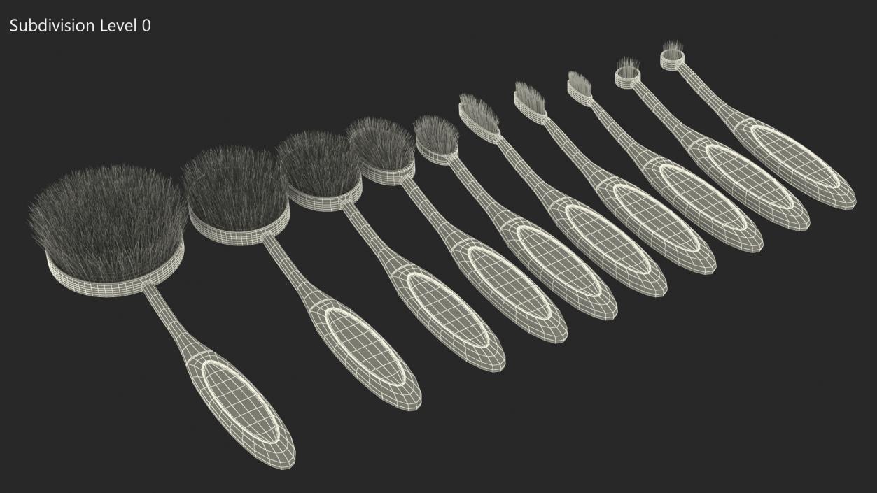3D Professional Oval Makeup Brush Set Fur model