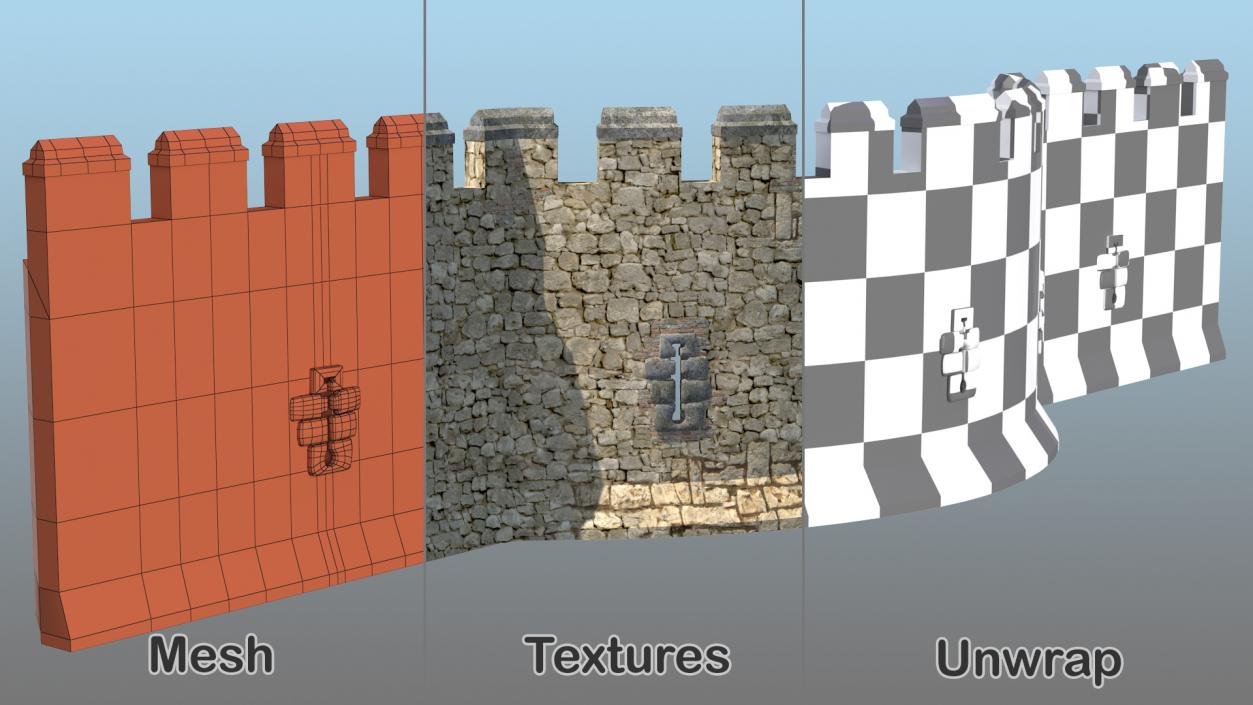 3D Medieval Castle Stone Wall
