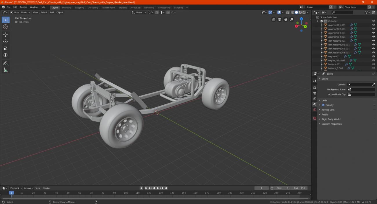 Golf Cart Chassis with Engine 3D model