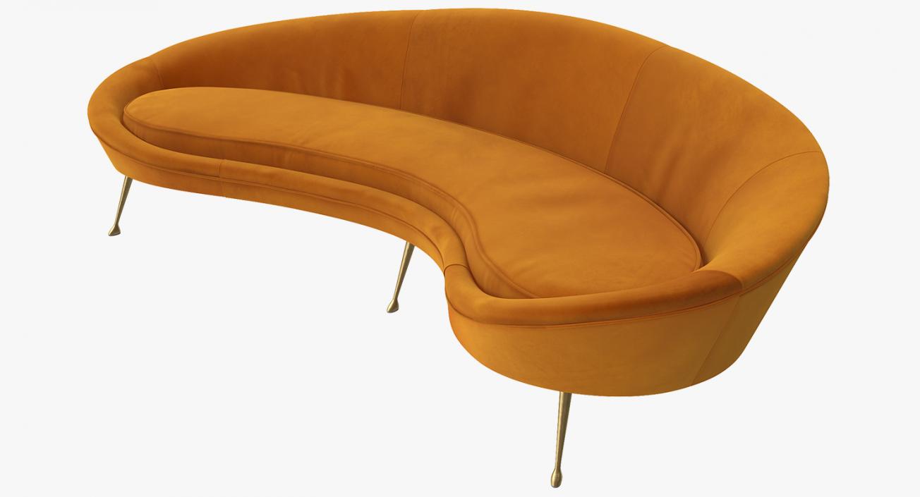 Vintage Style Curved Sofa Yellow 3D