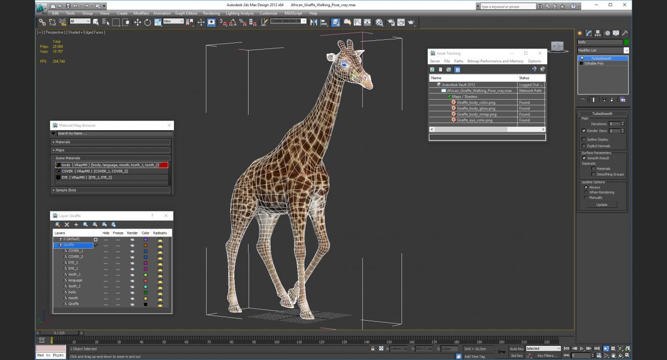 3D African Giraffe Walking Pose model