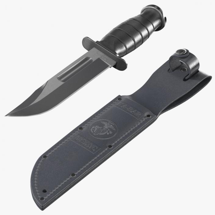 3D model Ka Bar Combat Knife with Leather Sheath Black