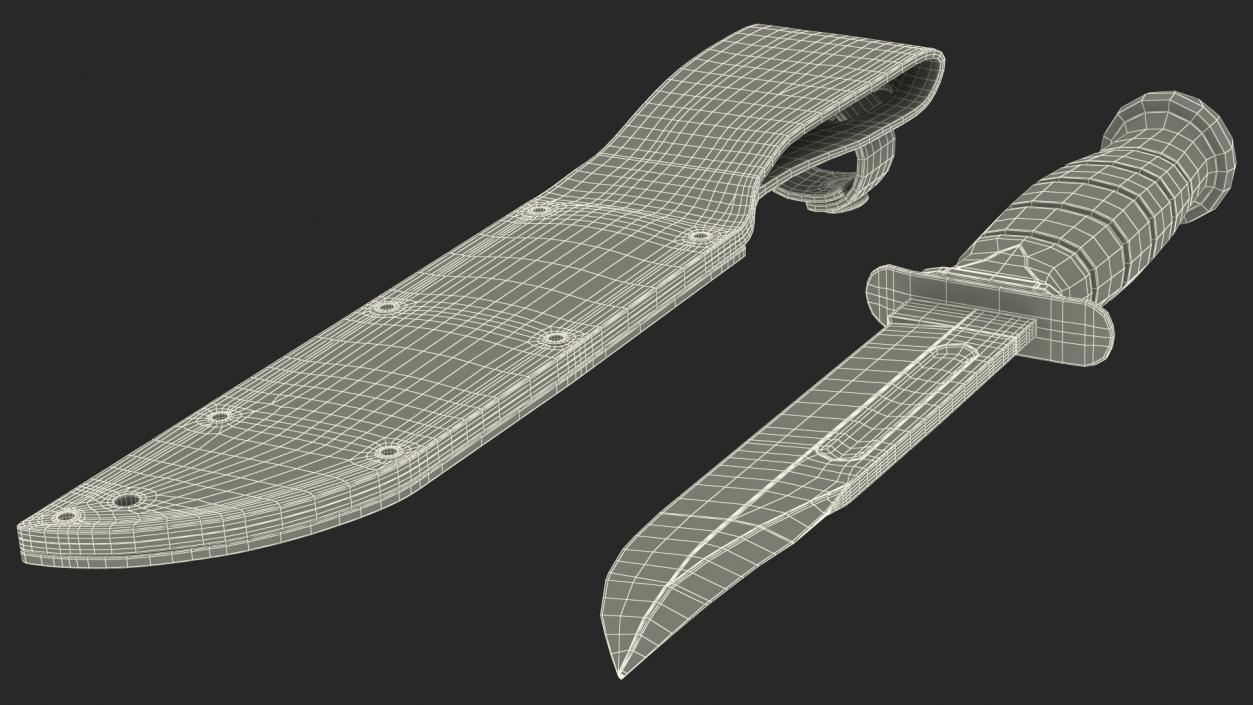 3D model Ka Bar Combat Knife with Leather Sheath Black