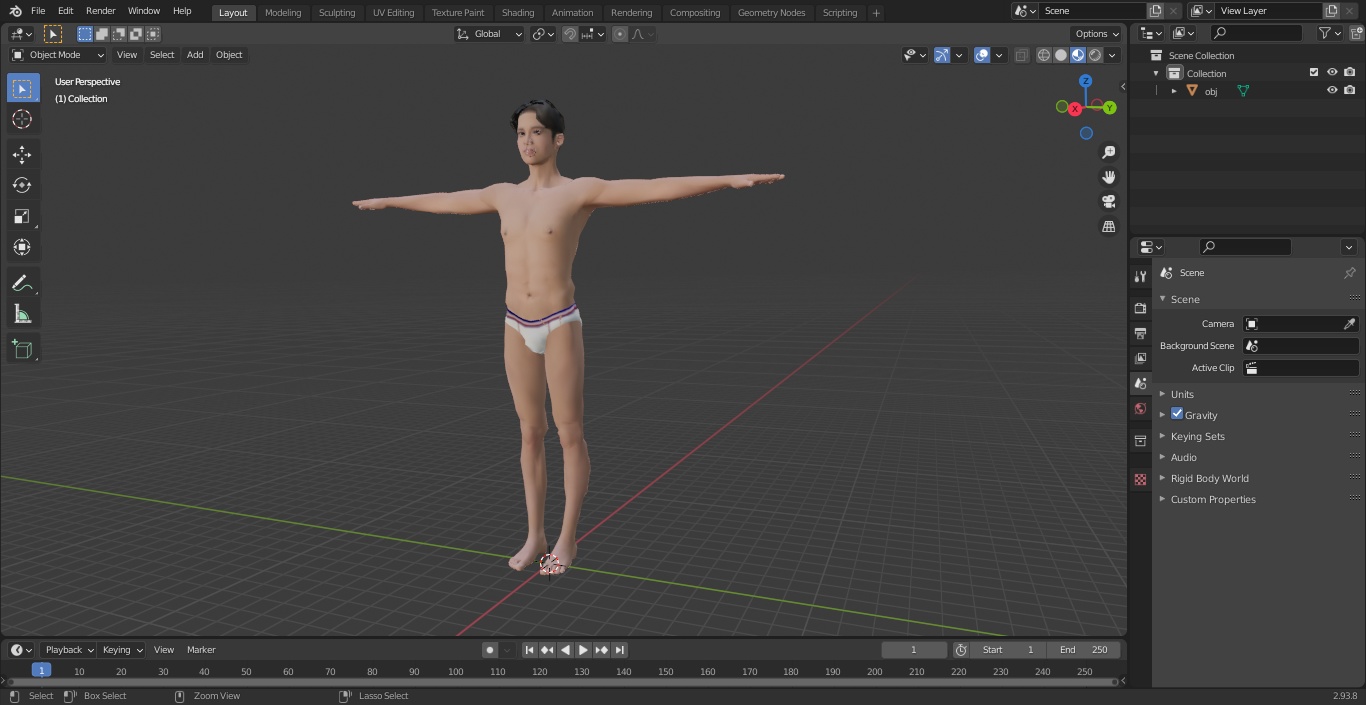 3D Chinese Man Underwear T-Pose model