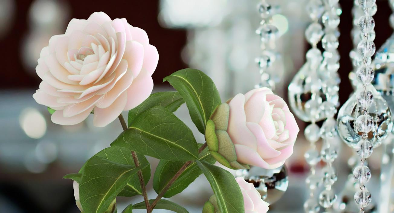 3D White Camellia Flower