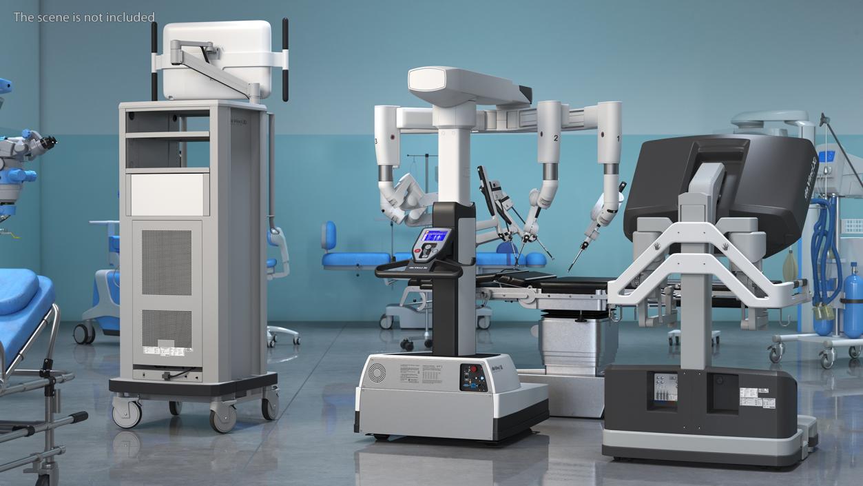 Full Da Vinci Surgical System Rigged with Operating Table 3D