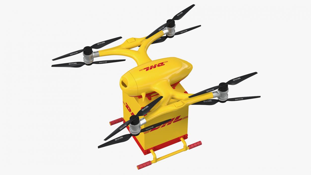 Quadcopter DHL Drone with Delivery Package 3D